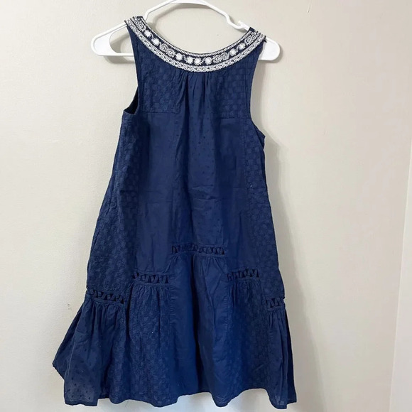 Maeve Womens Navy Blue Embroidered Dress Boho Swing 0 Sleeveless Textured Anthro - Picture 2 of 8